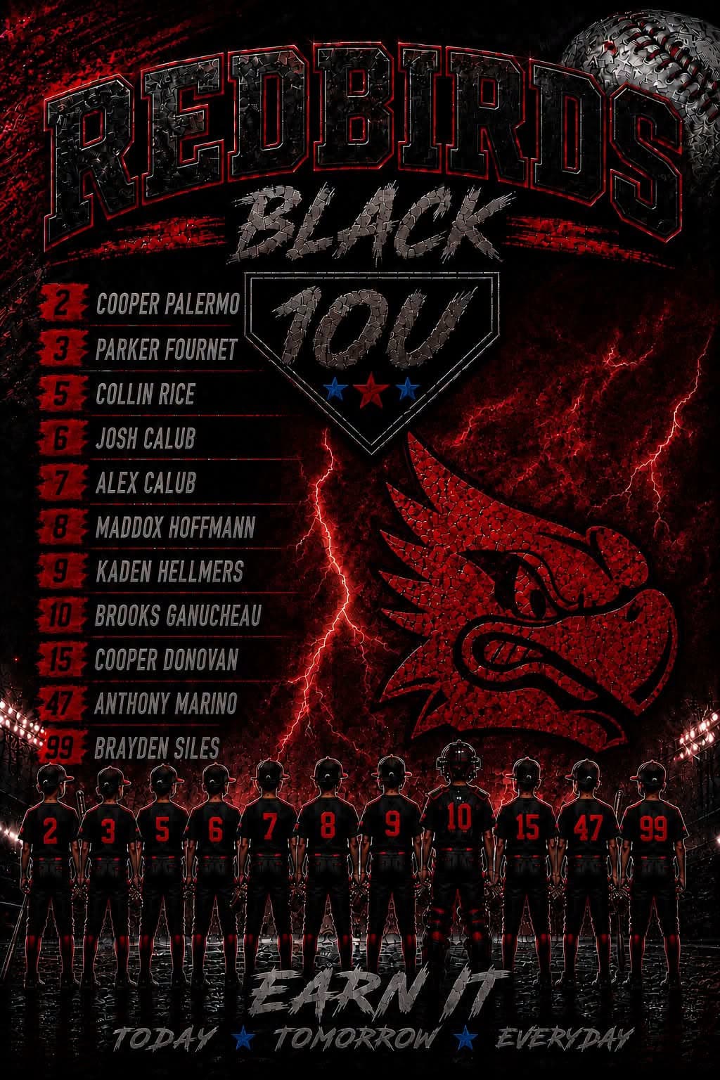 10U Black team roster graphic for the 2026–2027 season.